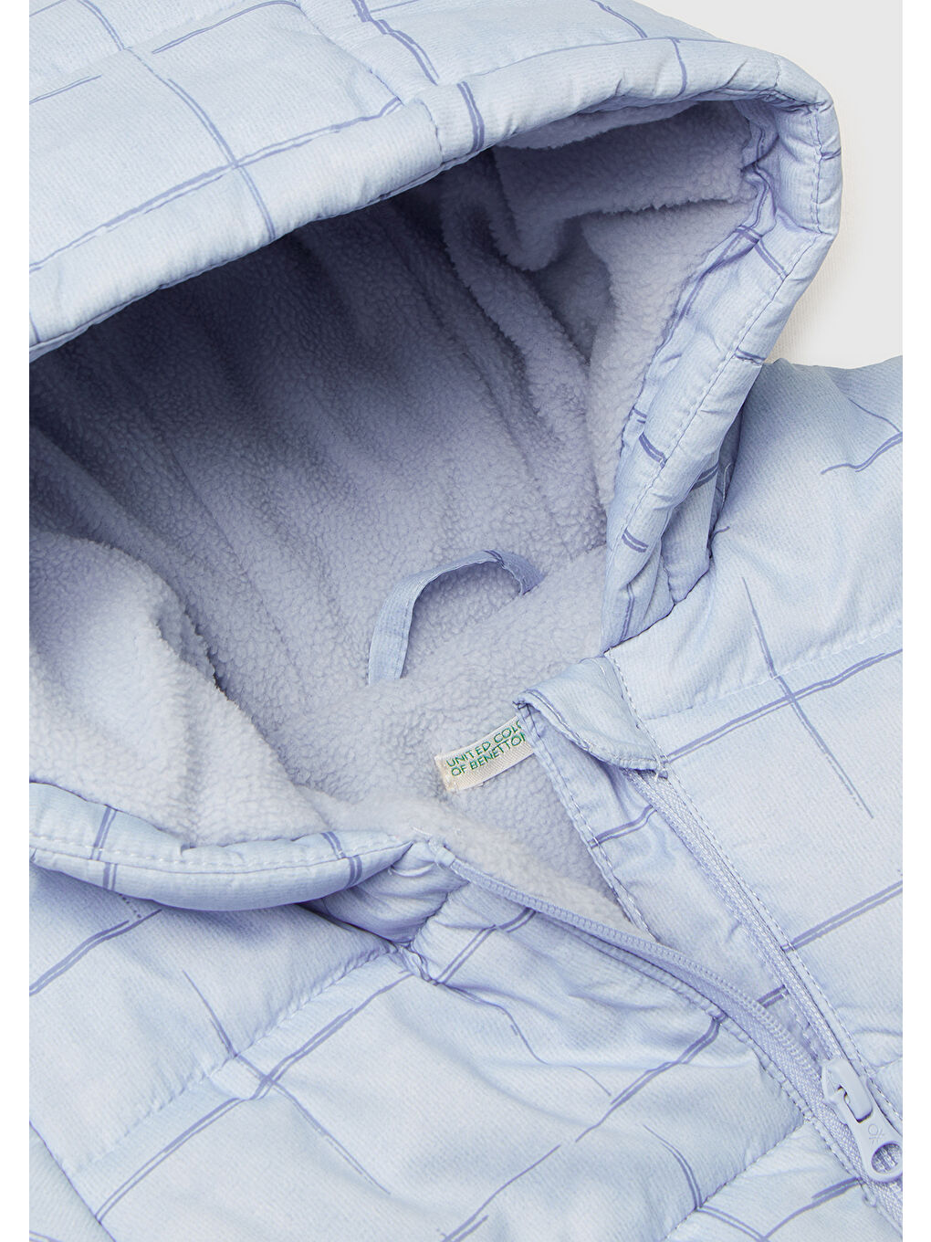 Bebek Açık Gri Tamamı Kare Desenli  Astarlı Fermuarlı Kapüşonlu Mont-2