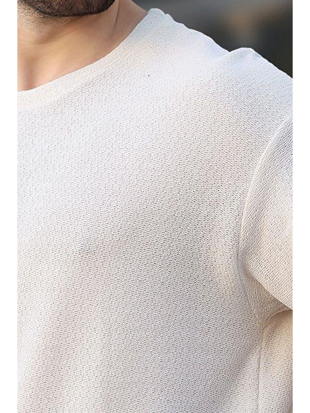 Ekru Bisiklet Yaka Oversize Erkek T-Shirt E7134-1