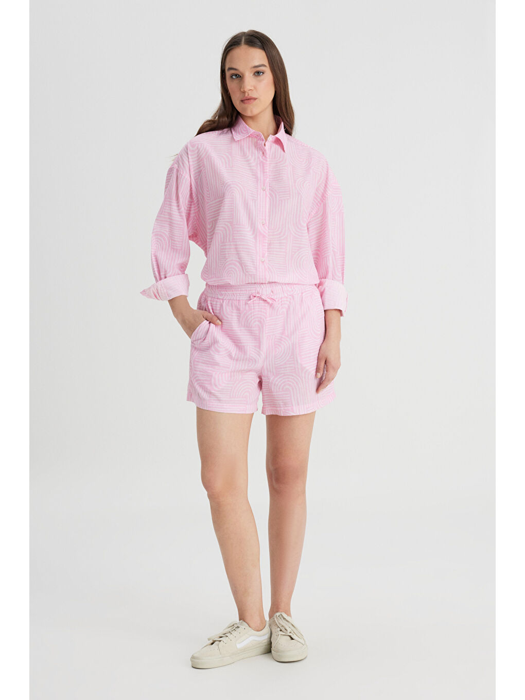 Loose Fit Rahat Kesim Normal Bel %100 Pamuk Pembe Şort