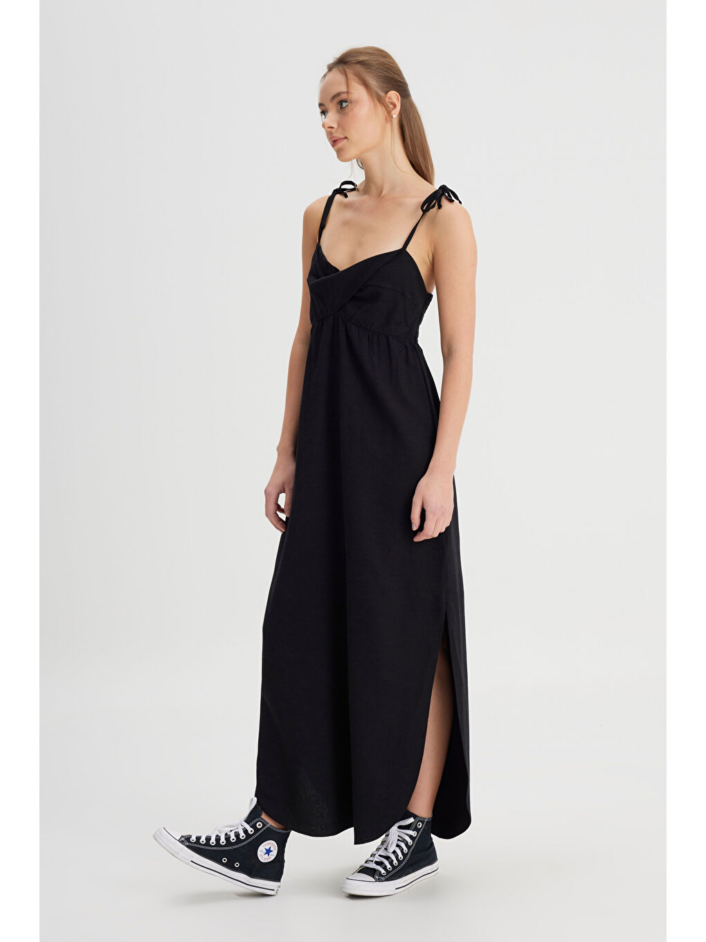 Regular Fit Normal Kesim Kare Yaka Siyah Elbise-1