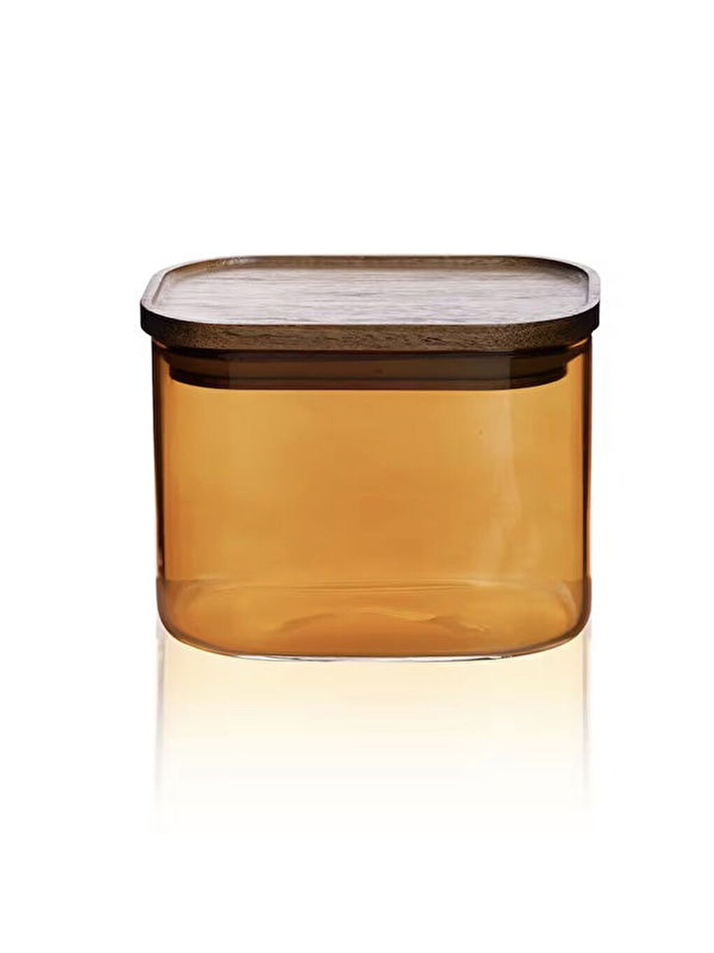 Sarı Akasya Dikdörtgen Cam Kavanoz - Amber - 500 ml