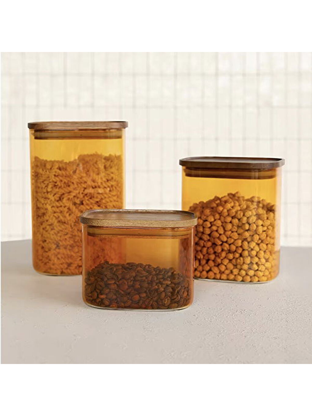 Sarı Akasya Dikdörtgen Cam Kavanoz - Amber - 500 ml-1