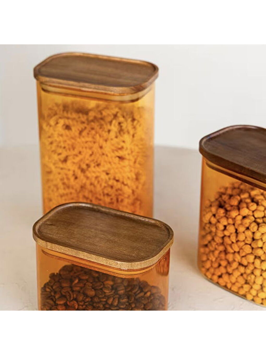 Sarı Akasya Dikdörtgen Cam Kavanoz - Amber - 500 ml-2