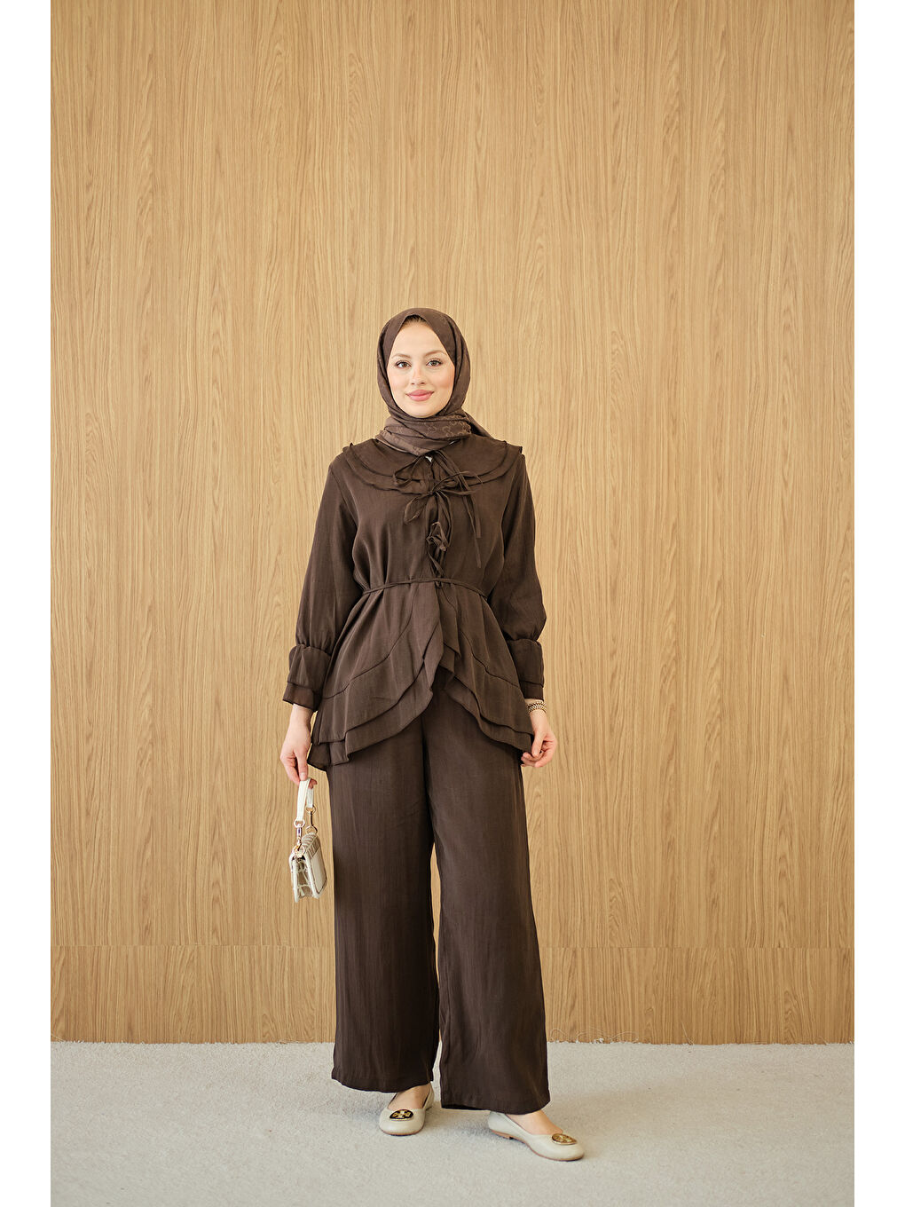 Kadın Bel Bağlamalı Takım Kahverengi-2
