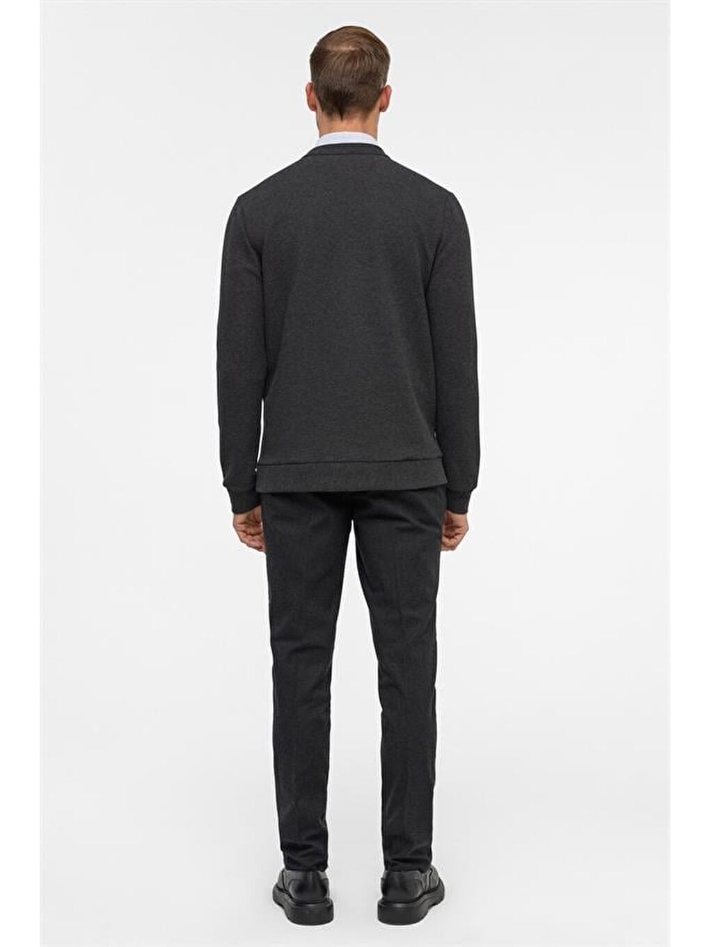 Antrasit Regular Düz V Yaka Hırka-7