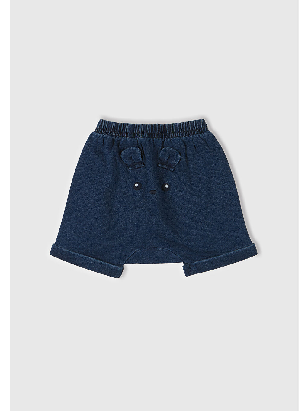 Mavi Bebek Koyu Denim Arkası Nakışlı ve Aplike Kulaklı Beli Lastikli Denim Şort-2