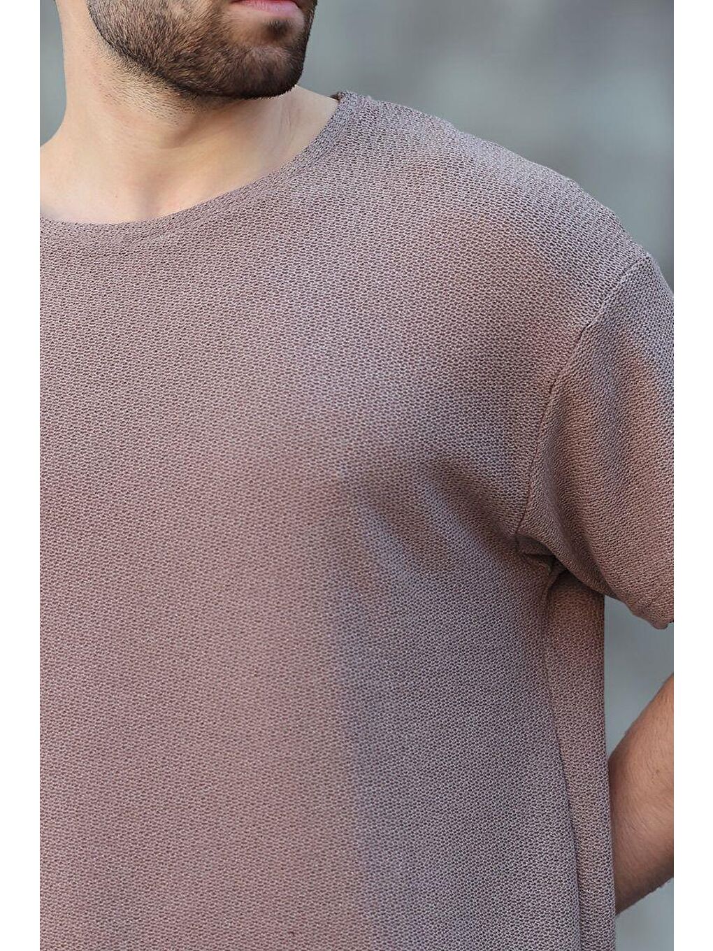 Kahverengi Bisiklet Yaka Oversize Erkek T-Shirt E7134-1