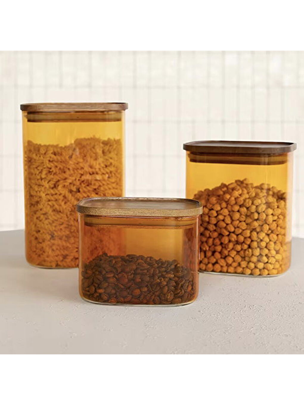 Sarı Akasya Dikdörtgen Cam Kavanoz - Amber - 900 ml-1