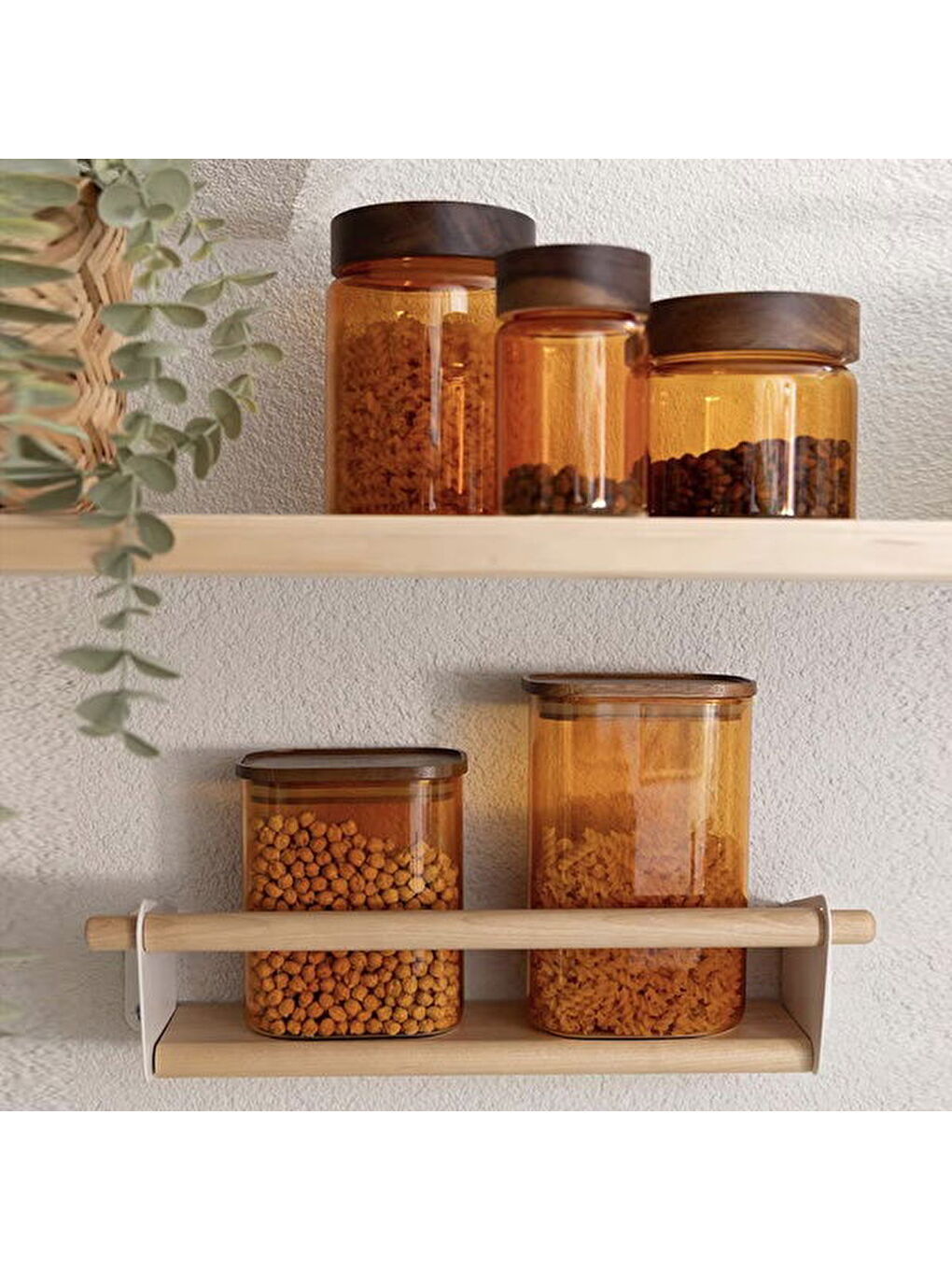 Sarı Akasya Dikdörtgen Cam Kavanoz - Amber - 900 ml-3