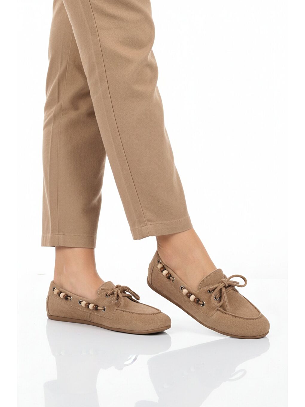 Bej Vizon Süet Hafif Esnek Kadın Babet Ayakkabı 572489 Z