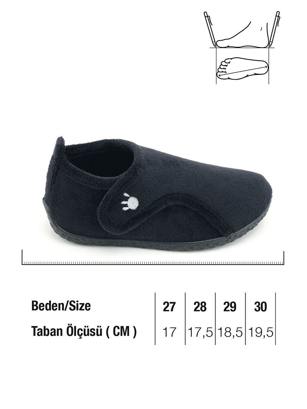 Siyah Kışlık Erkek Çocuk Rahat Taban Cırt Cırtlı Ayarlanabilir Ev Okul Kreş Panduf Ayakkabı-1