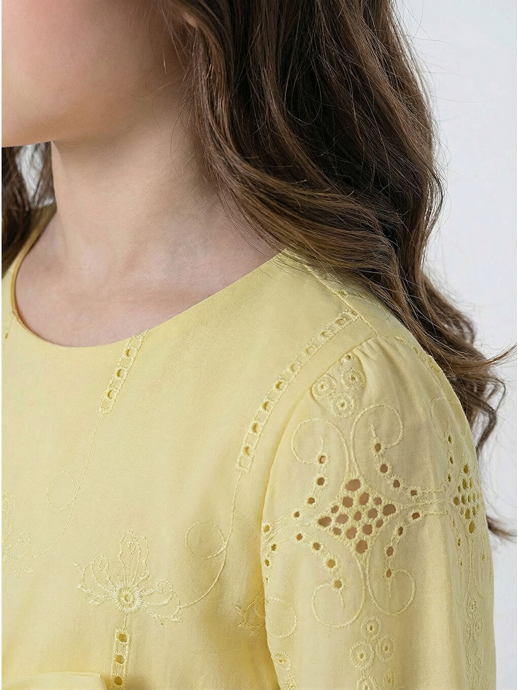 Sarı Kız Çocuk Uzun Kollu Önü Kurdelalı Fisto Elbise-6