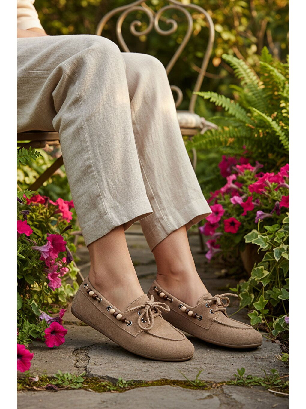 Bej Vizon Süet Hafif Esnek Kadın Babet Ayakkabı 572489 Z-2