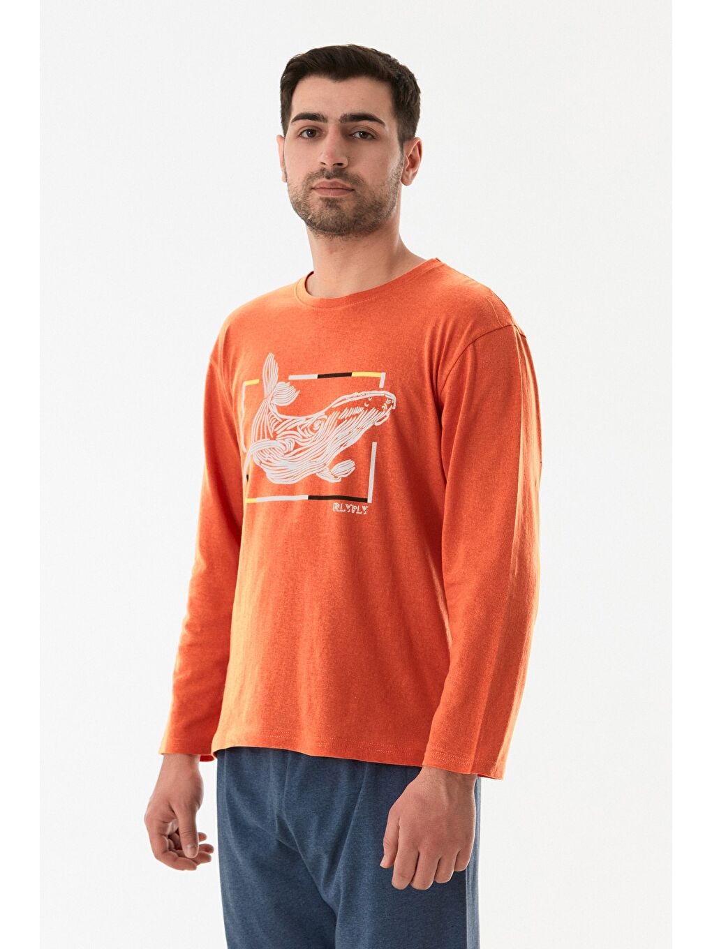 Turuncu Köpek Balığı Baskılı Pijama Takımı-1