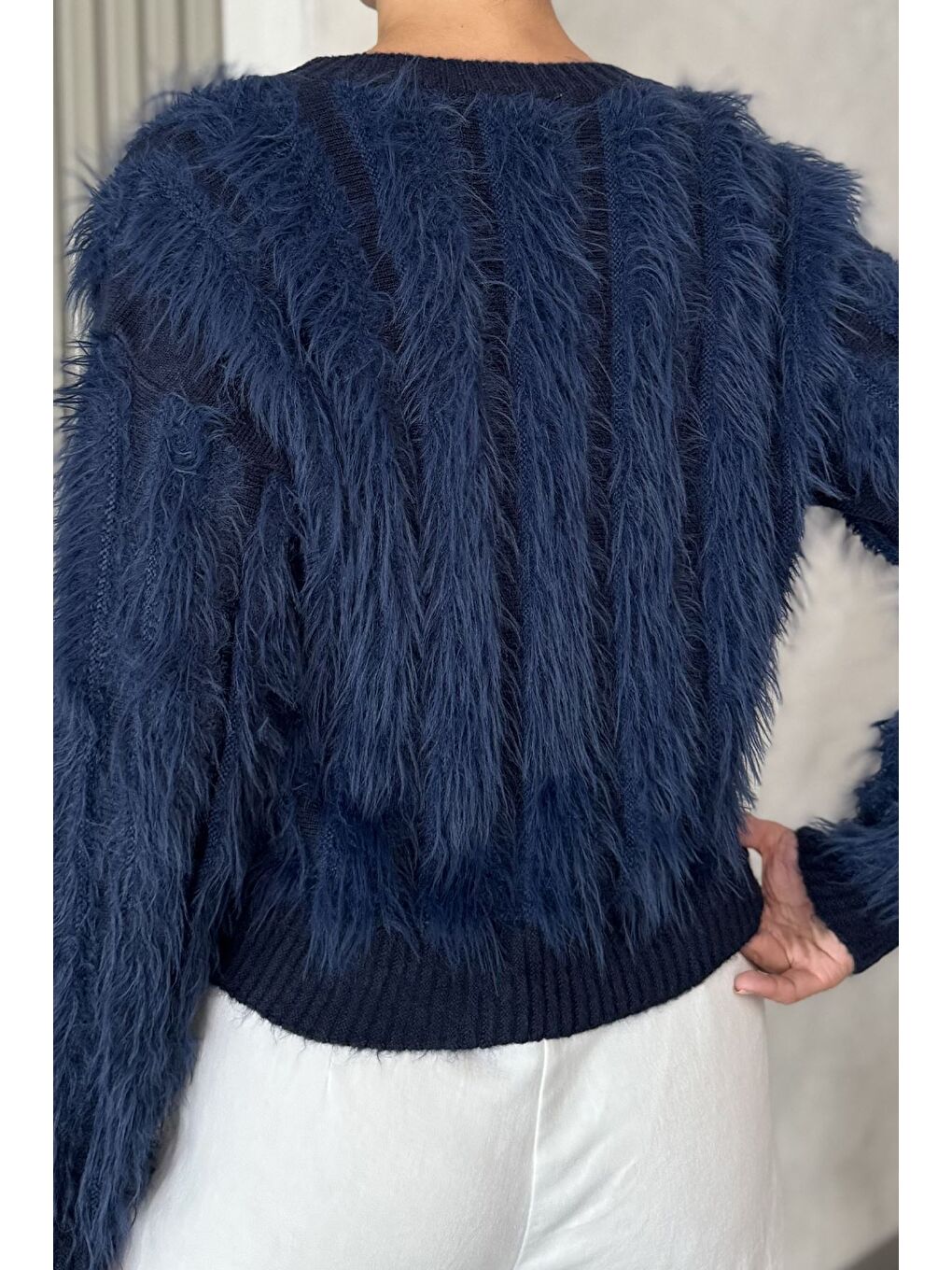 Lacivert Kadın Sakallı Triko Kazak-3