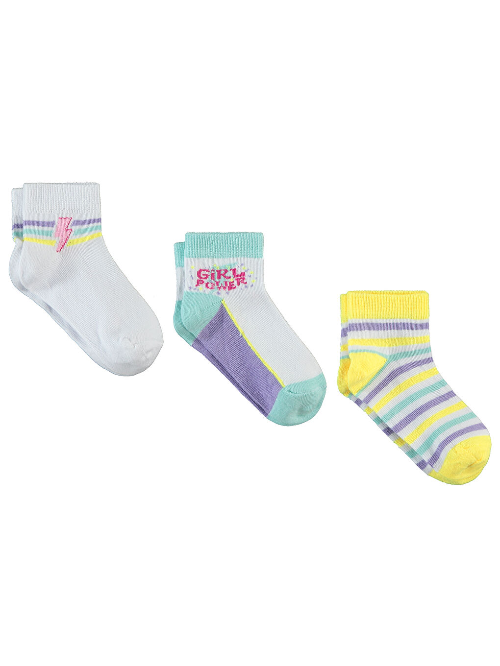 Girls Kız Çocuk 3'lü Patik Çorap 2-12 Yaş Beyaz