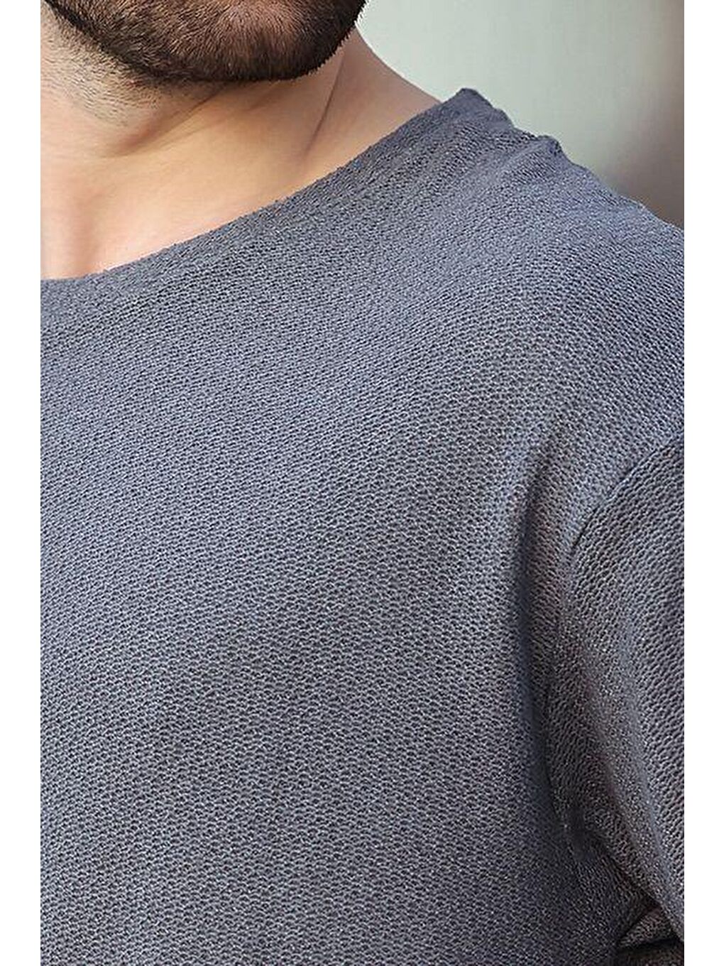 Gri Füme Bisiklet Yaka Oversize Erkek T-Shirt E7134-2