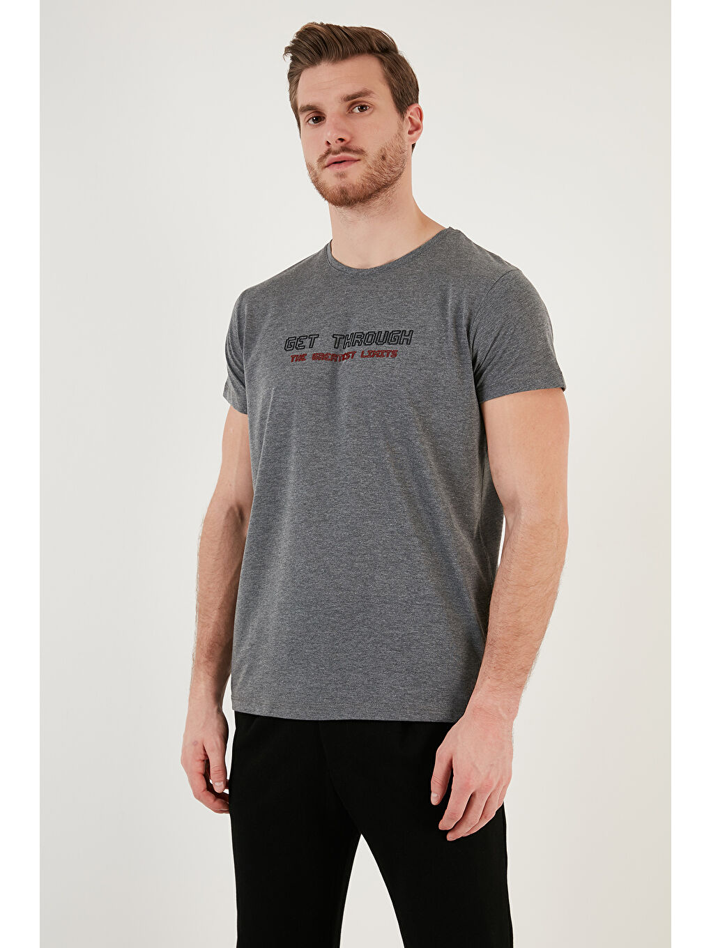 Beyaz Pamuklu Slim Fit Bisiklet Yaka Baskılı 3'lü Paket Tişört 541S31-1