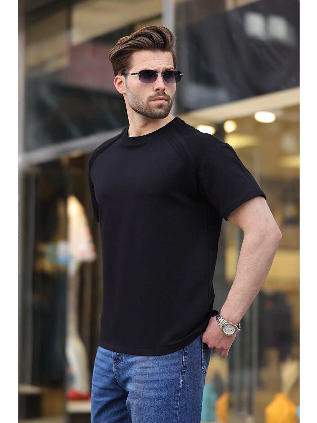 Siyah Bisiklet Yaka Basic Erkek T-Shirt E7138