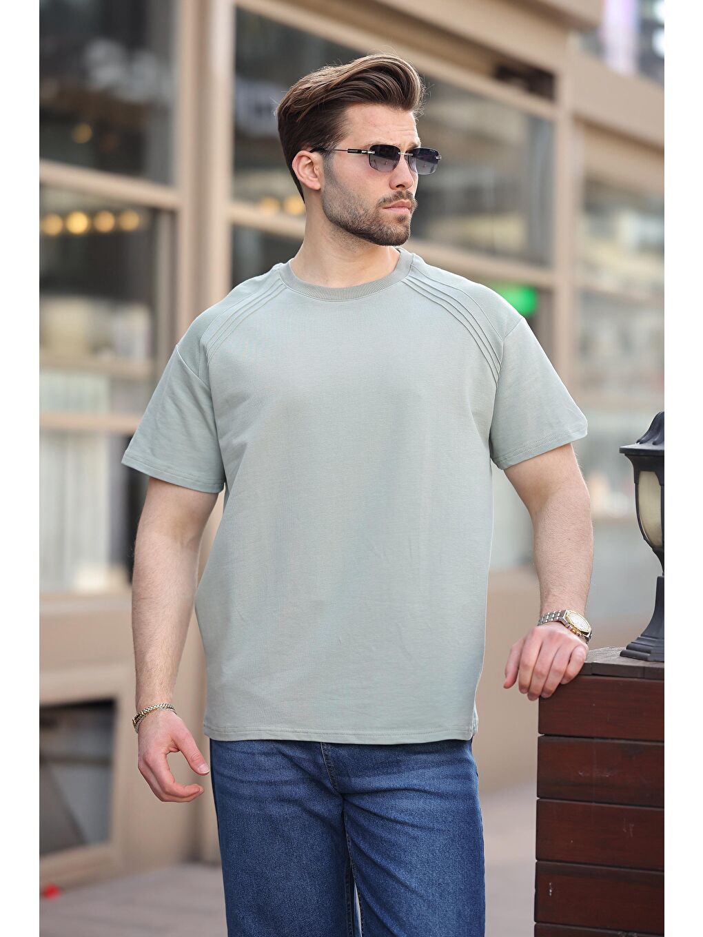 Mint Yeşili Bisiklet Yaka Basic Erkek T-Shirt E7138