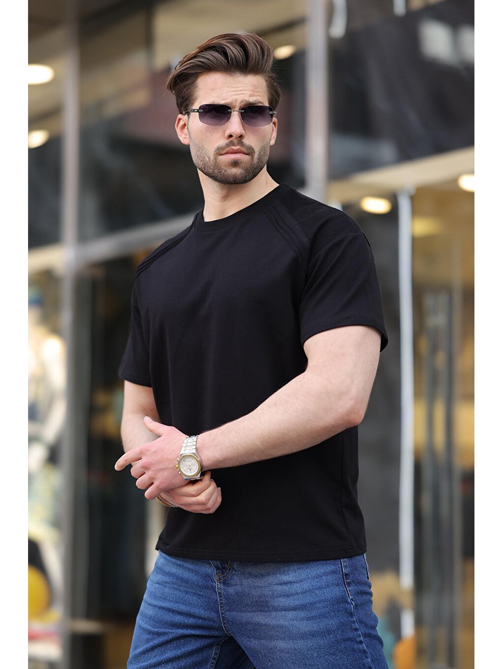 Siyah Bisiklet Yaka Basic Erkek T-Shirt E7138-1