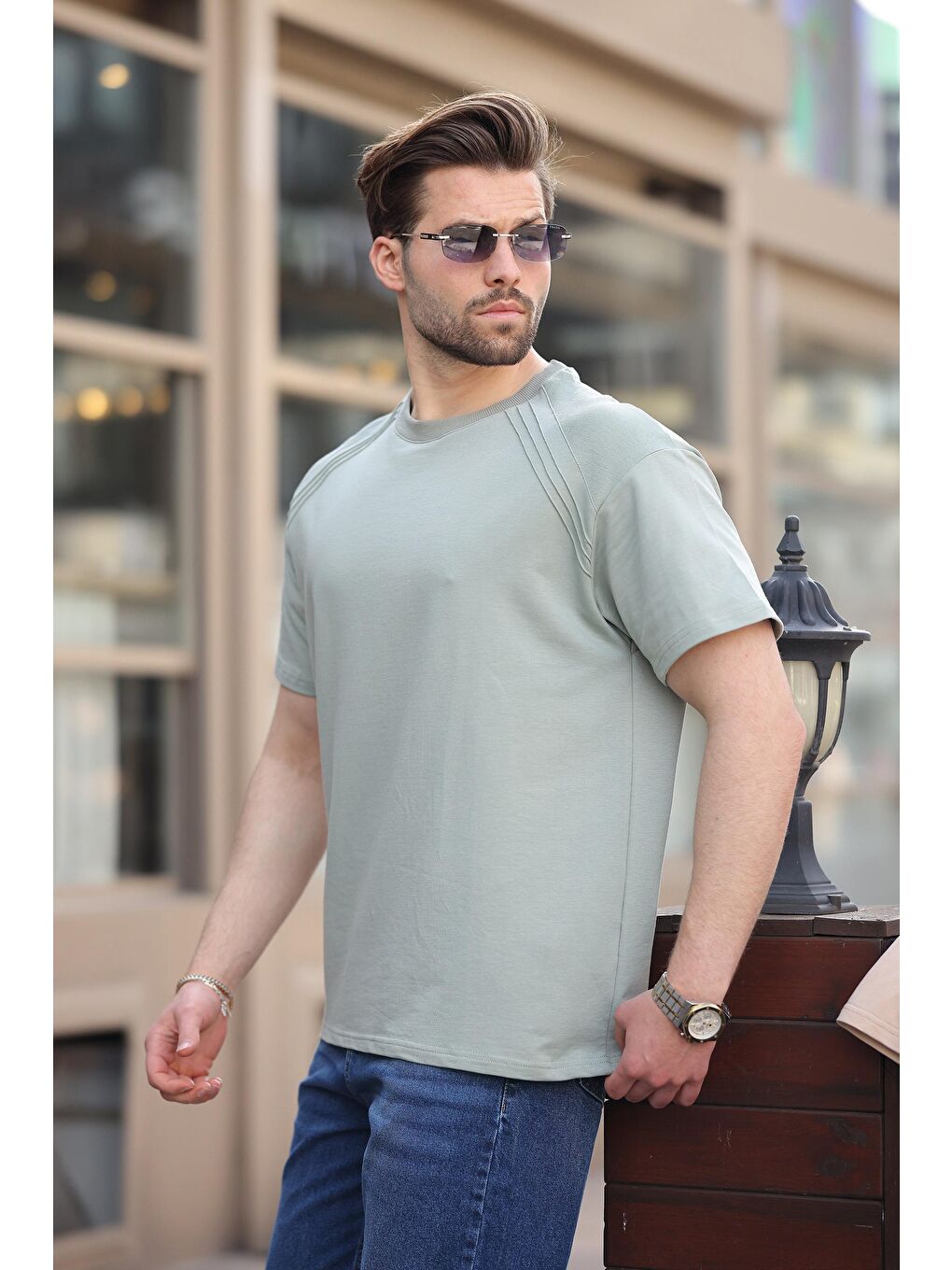 Mint Yeşili Bisiklet Yaka Basic Erkek T-Shirt E7138-1