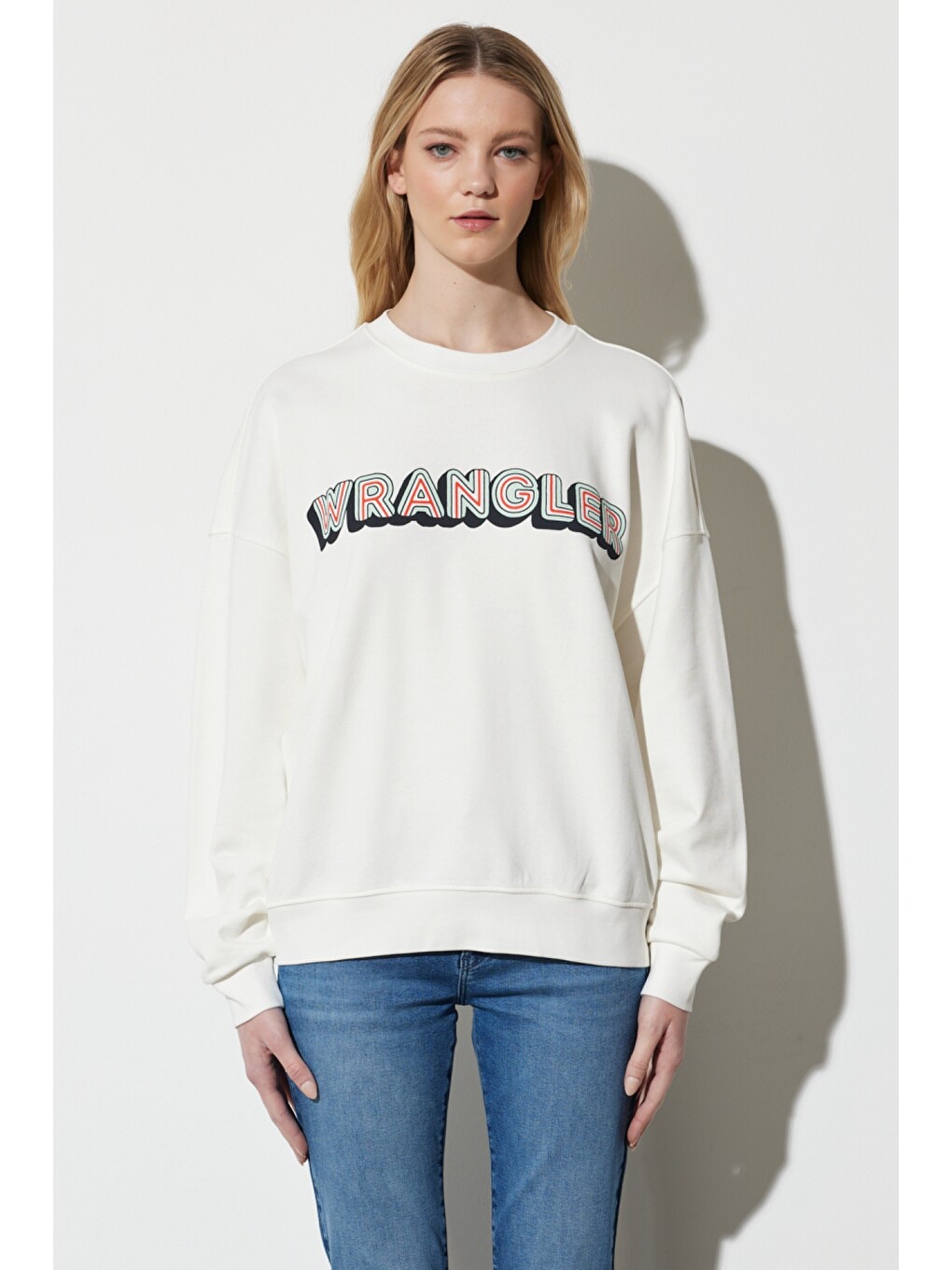 Regular Fit Normal Kesim %100 Pamuk Bisiklet Yaka Beyaz Sweatshirt-1
