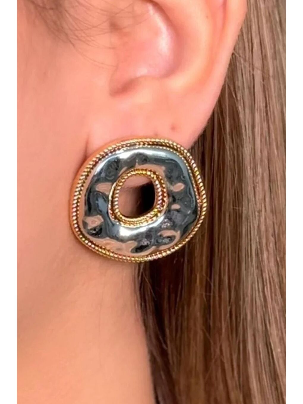 Sarı Chunky Yuvarlak Altın Küpe-4