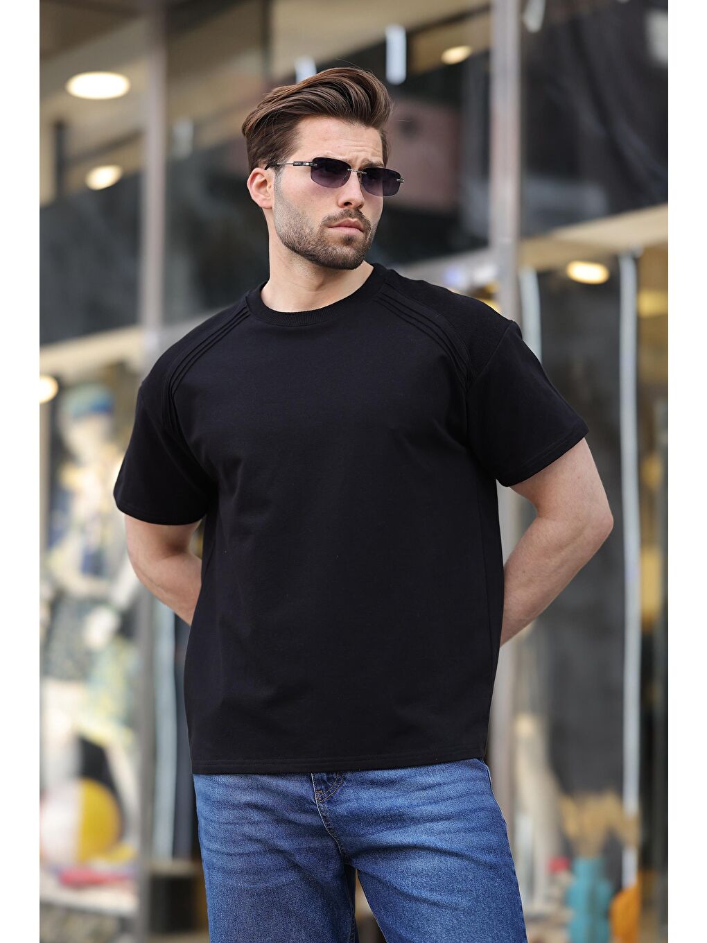 Siyah Bisiklet Yaka Basic Erkek T-Shirt E7138-2