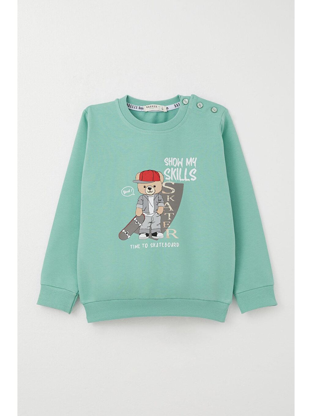 Turkuaz Erkek Bebek Eşofman Takım Kaykaycı Sevimli Ayıcık Baskılı Su Yeşili (1 Yaş)-1