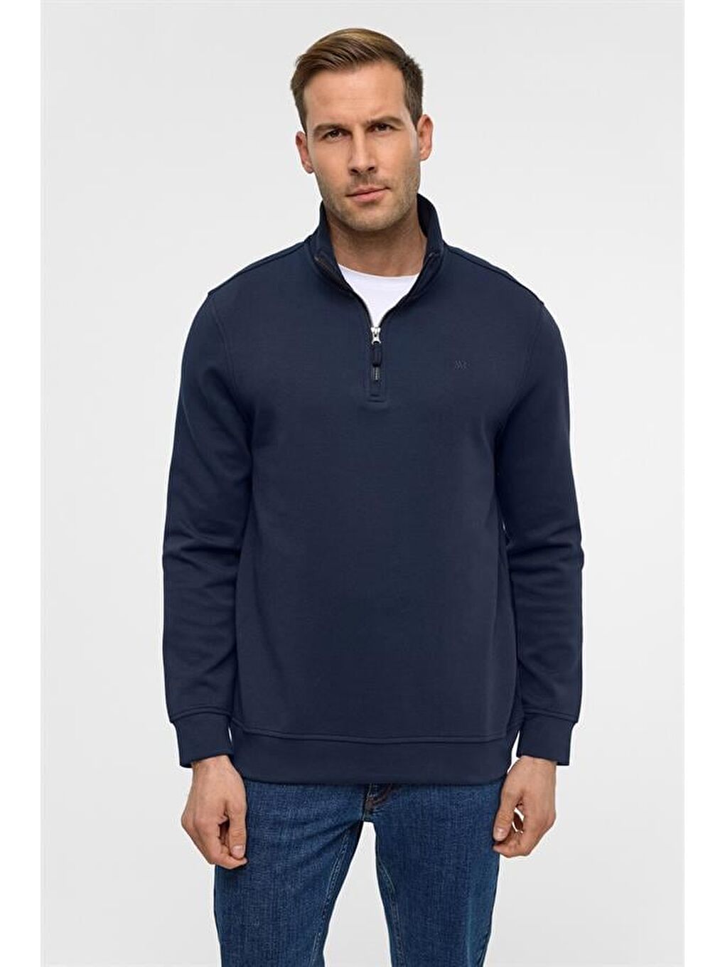 Lacivert Regular Düz Yarım Balıkçı Yaka Sweatshirt