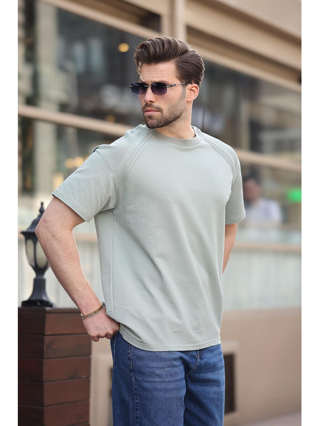 Mint Yeşili Bisiklet Yaka Basic Erkek T-Shirt E7138-2