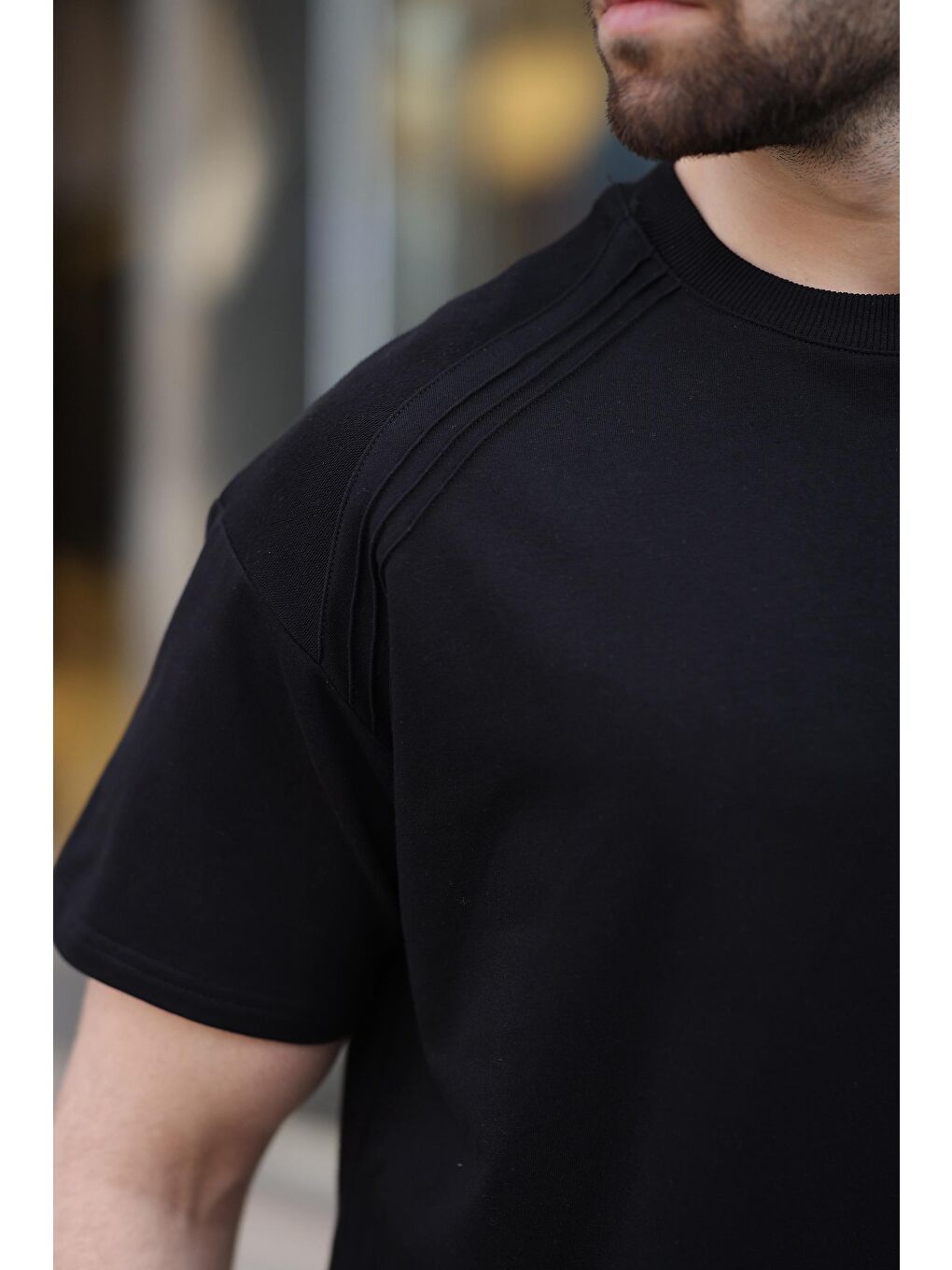 Siyah Bisiklet Yaka Basic Erkek T-Shirt E7138-3