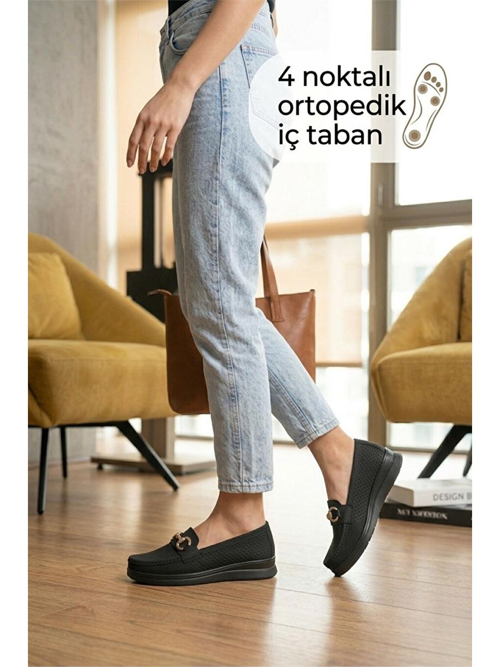 Siyah Wnt 201 Kadın Lazer Kesim 4 Noktalı Ortopedik  Günlük Loafer Anne Ayakkabı-2