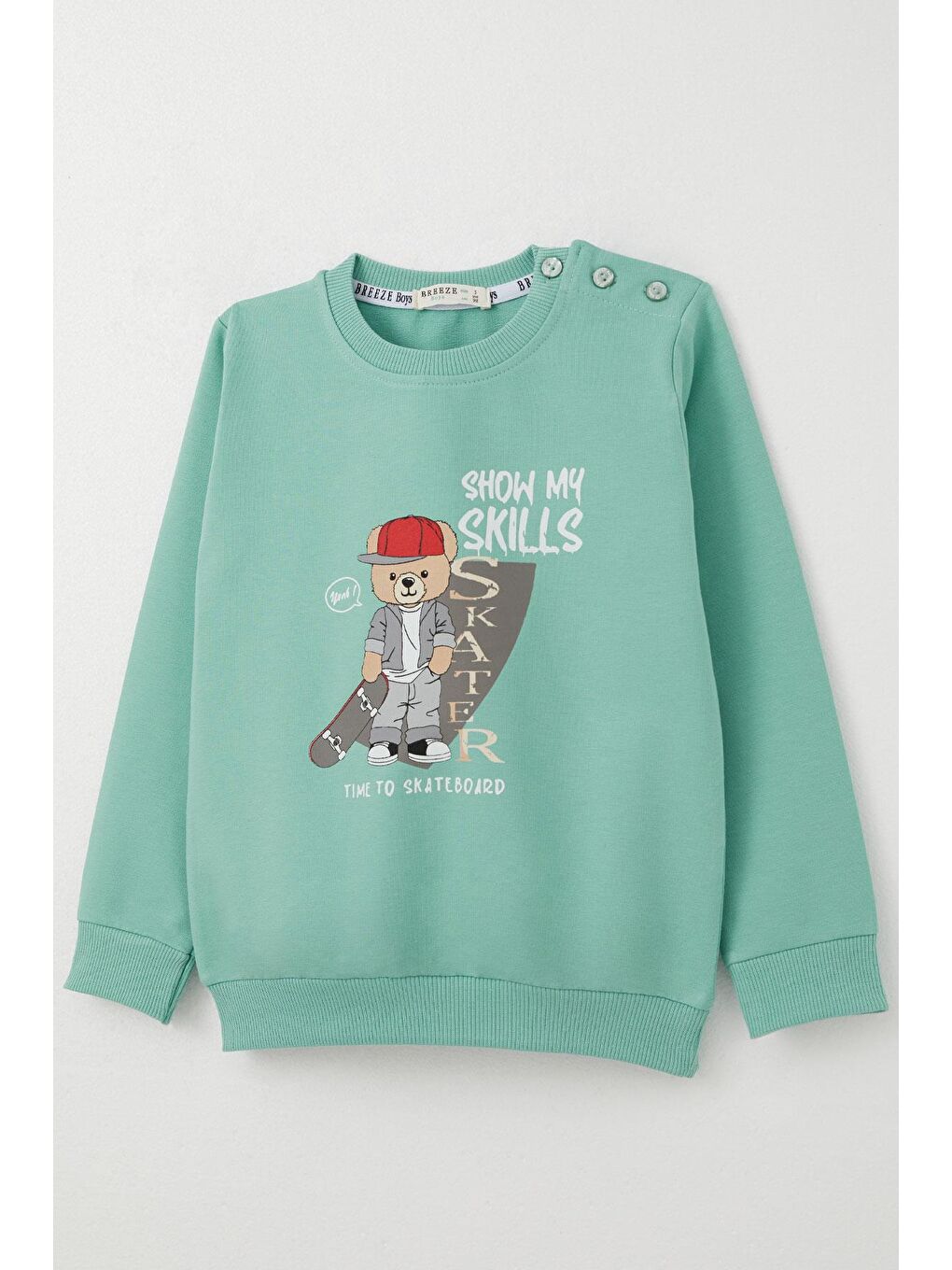 Turkuaz Erkek Bebek Eşofman Takım Kaykaycı Sevimli Ayıcık Baskılı Su Yeşili (1 Yaş)-5