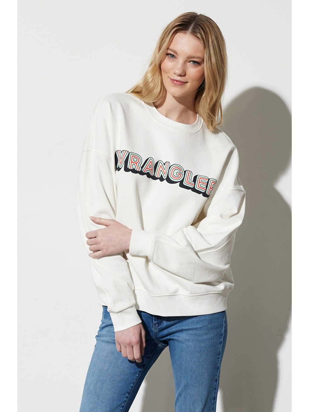 Regular Fit Normal Kesim %100 Pamuk Bisiklet Yaka Beyaz Sweatshirt-2