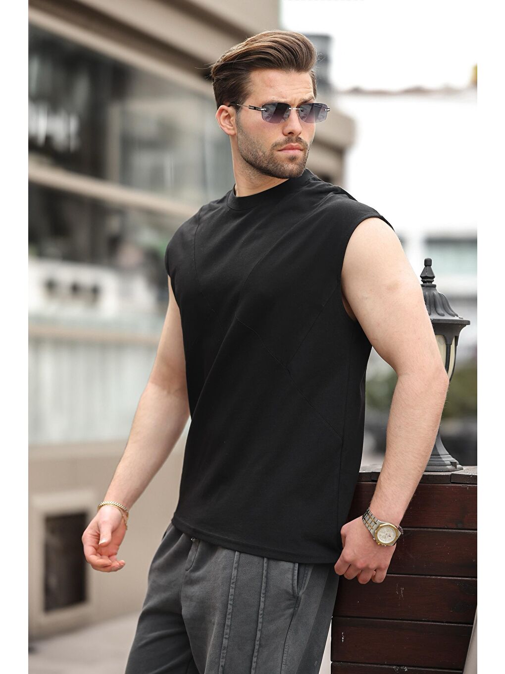 Siyah Kolsuz %100 Pamuklu Basic Erkek T-Shirt E7137