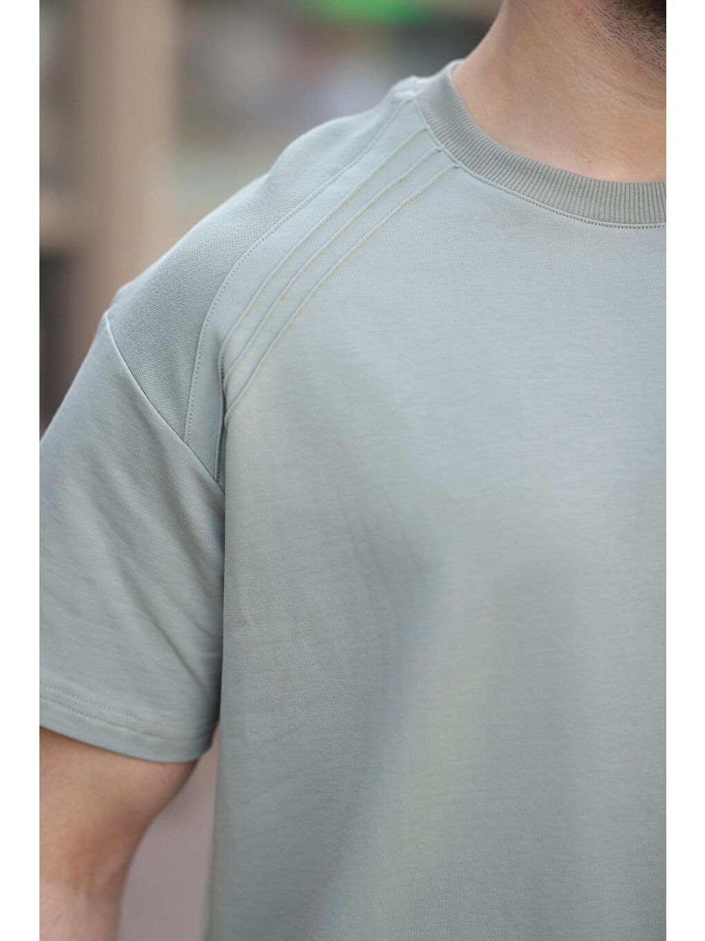 Mint Yeşili Bisiklet Yaka Basic Erkek T-Shirt E7138-3