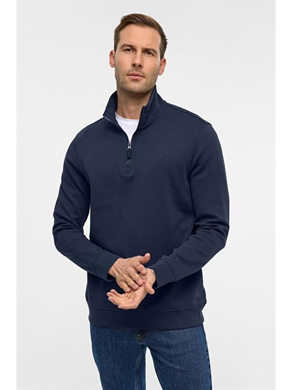 Lacivert Regular Düz Yarım Balıkçı Yaka Sweatshirt-2