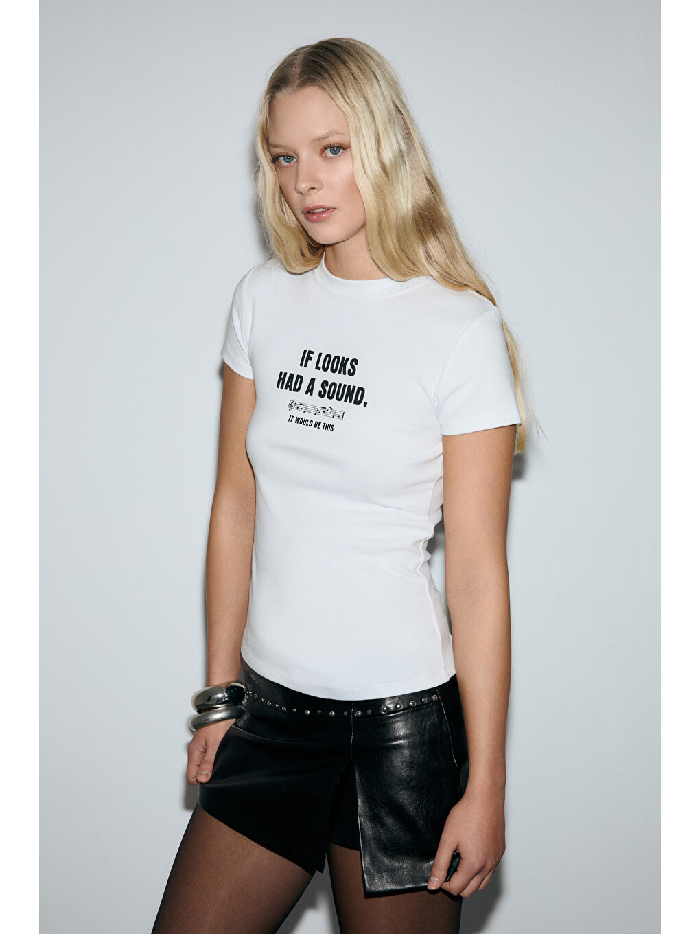 Beyaz CASSELINA Kadın Yumuşak Ve Esnek Kumaşlı Baskı Detaylı Bisiklet Yakalı BEYAZ T-Shirt-3