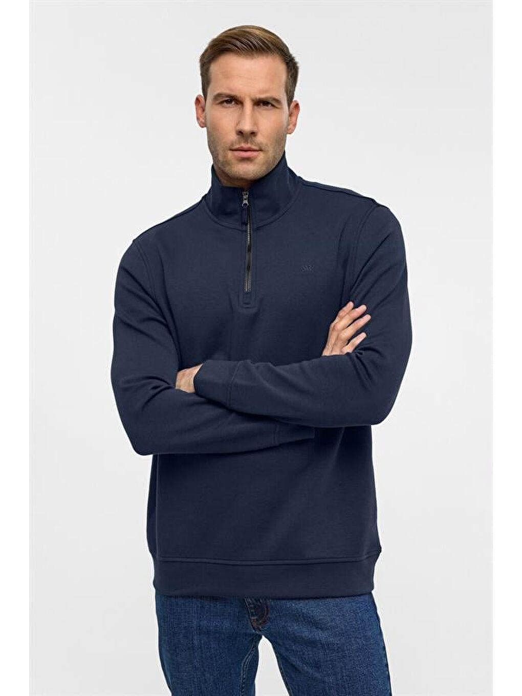 Lacivert Regular Düz Yarım Balıkçı Yaka Sweatshirt-3