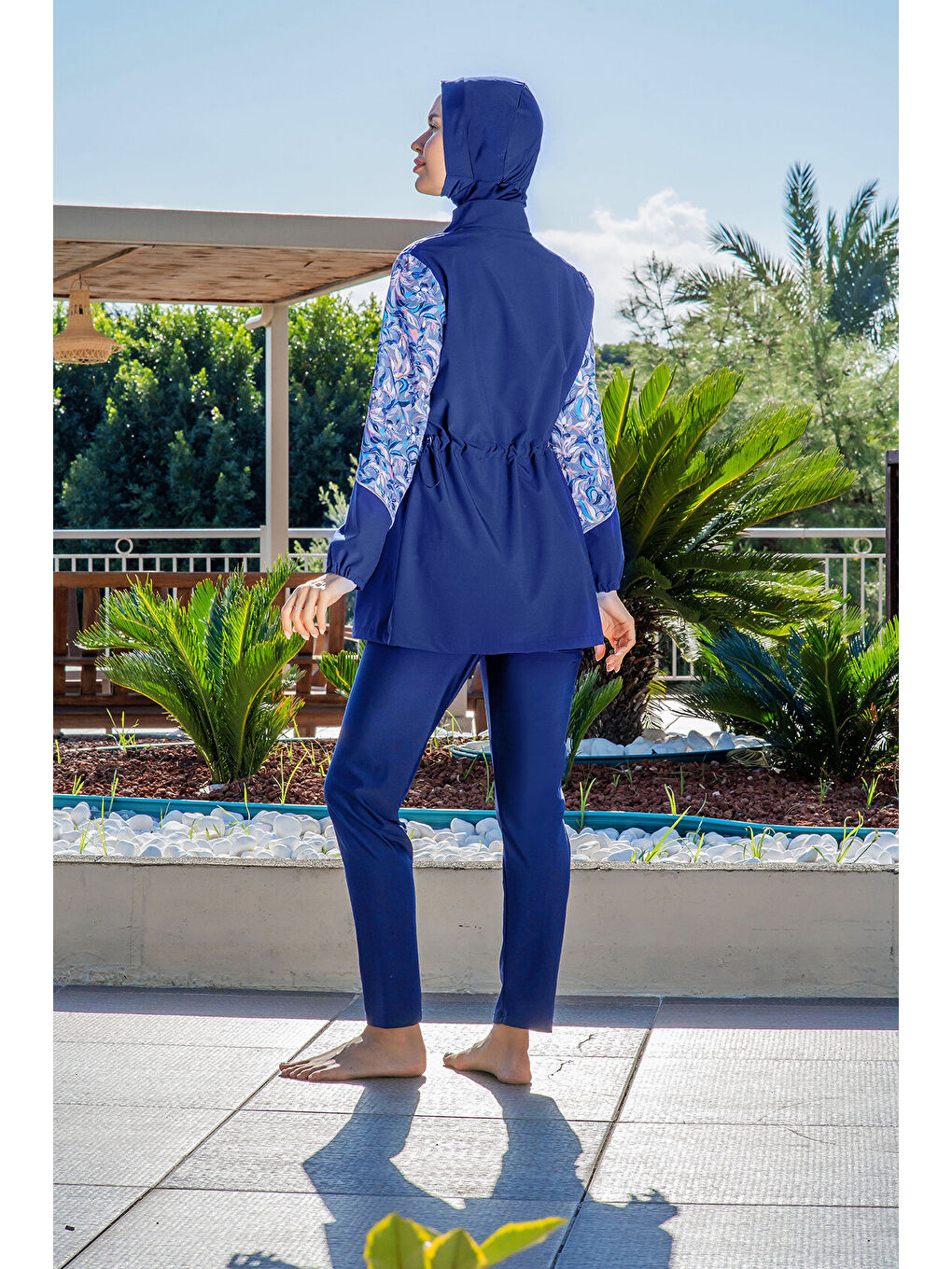 Lacivert Kadın Hızlı Kuruyan Fermuarlı Dik Yaka Büyük Beden Battal Tesettür Mayo-1