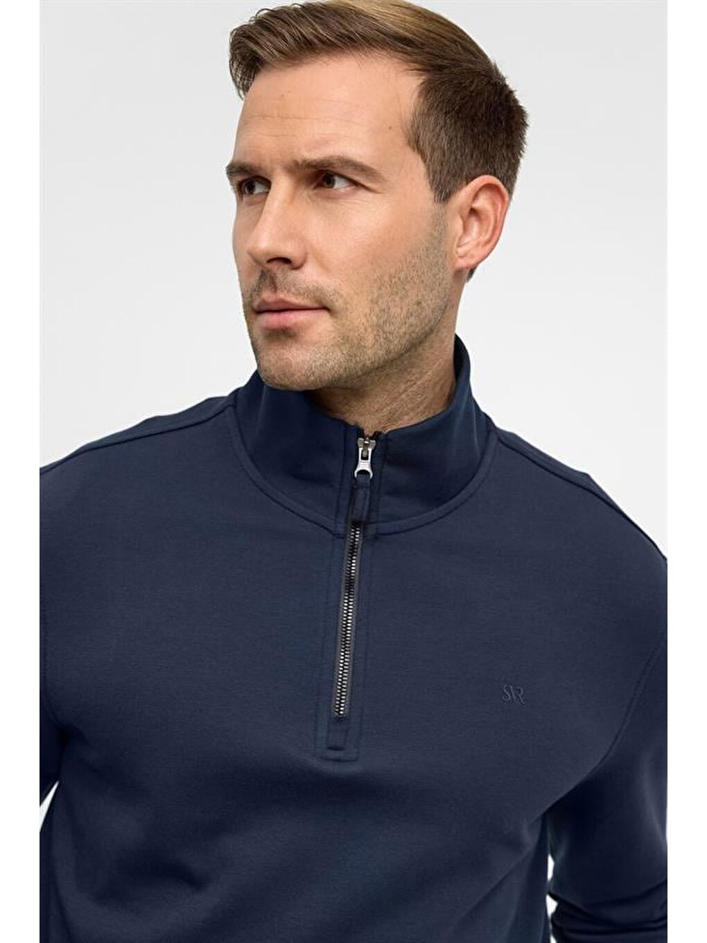 Lacivert Regular Düz Yarım Balıkçı Yaka Sweatshirt-4