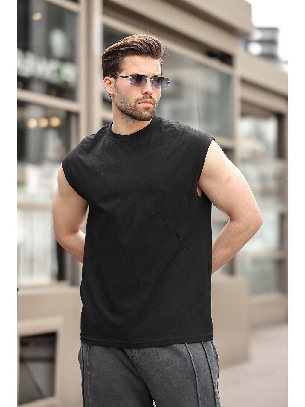 Siyah Kolsuz %100 Pamuklu Basic Erkek T-Shirt E7137-1