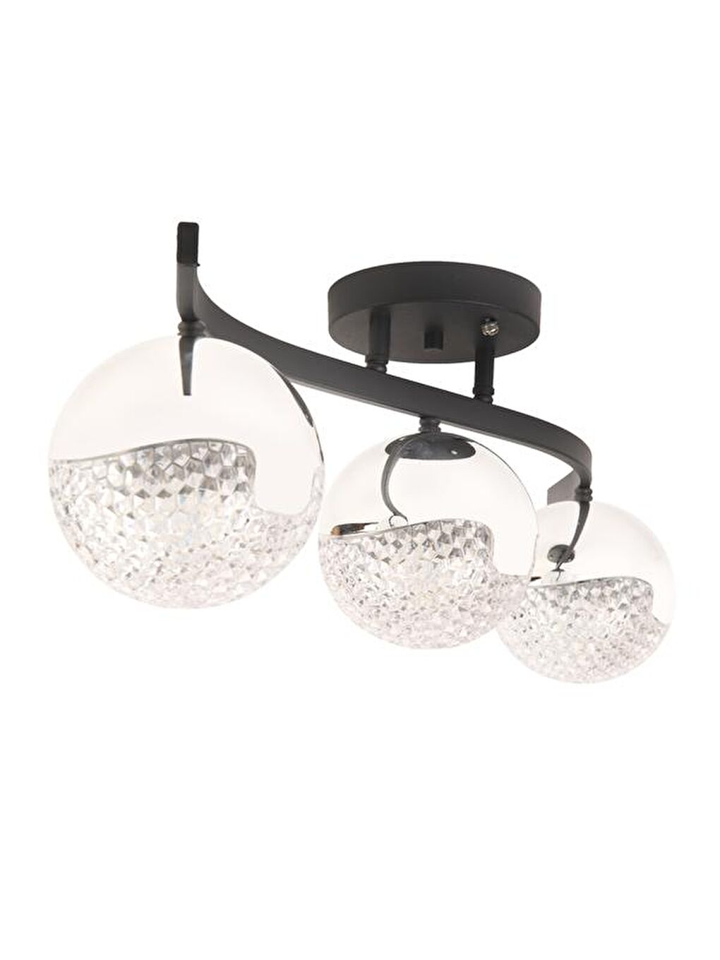 Bodrum 3'lü Taşlı Led Plafonyer Avize - Siyah / Krom - 40 cm-1