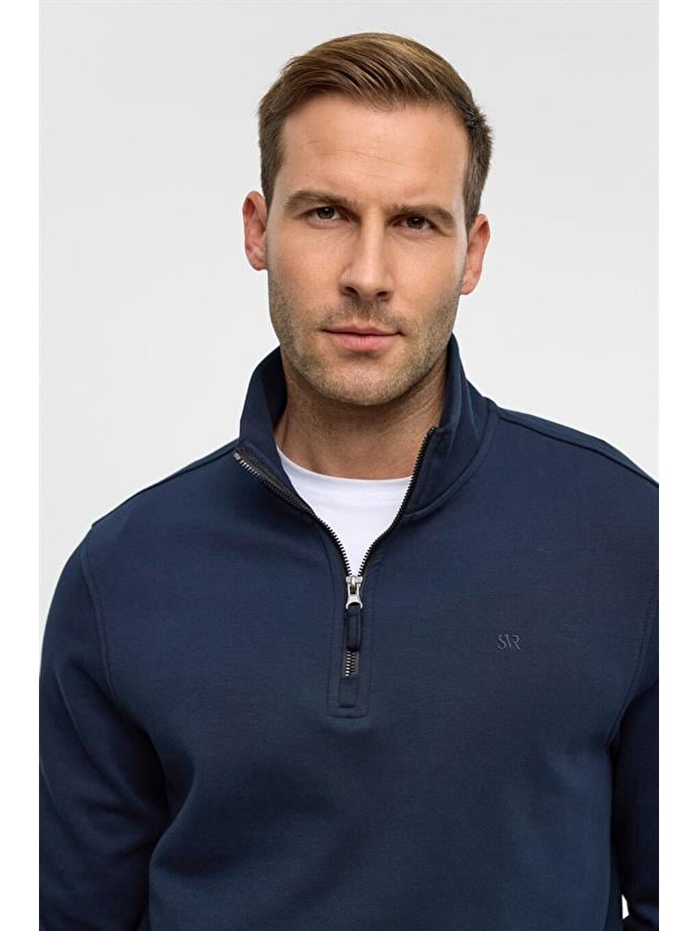 Lacivert Regular Düz Yarım Balıkçı Yaka Sweatshirt-5