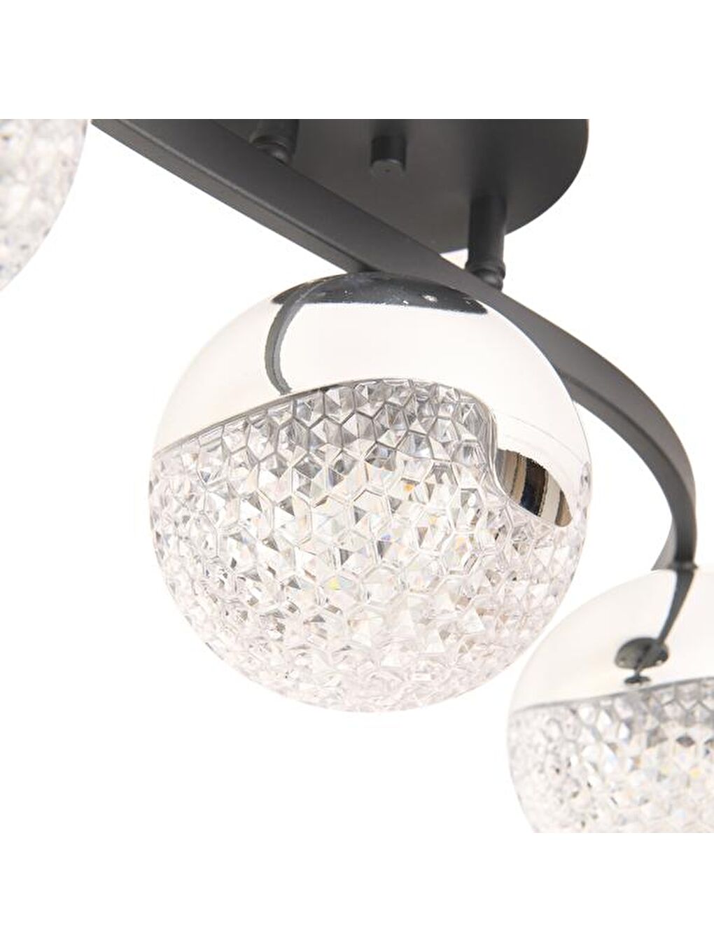 Bodrum 3'lü Taşlı Led Plafonyer Avize - Siyah / Krom - 40 cm-3