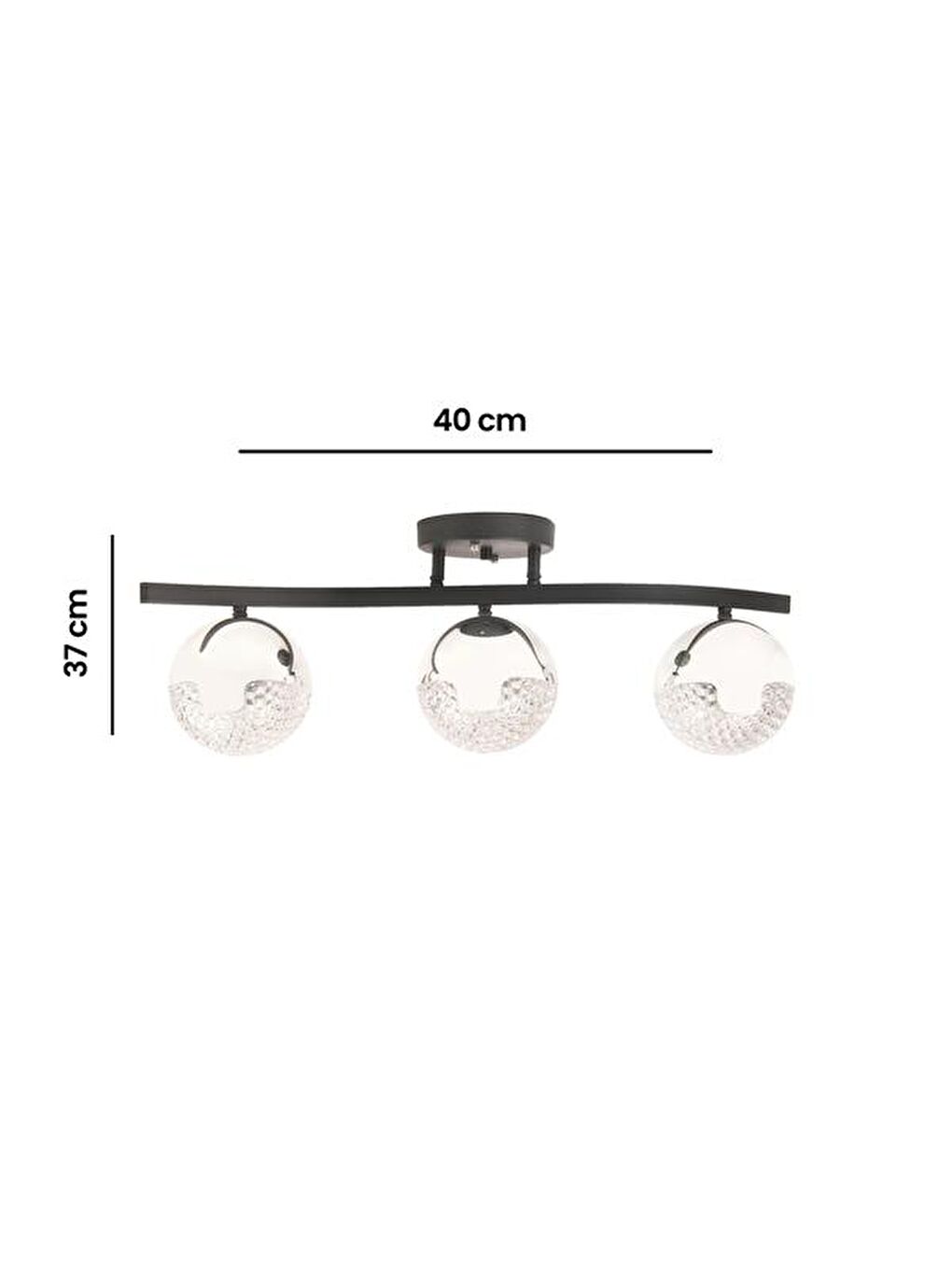 Bodrum 3'lü Taşlı Led Plafonyer Avize - Siyah / Krom - 40 cm-4