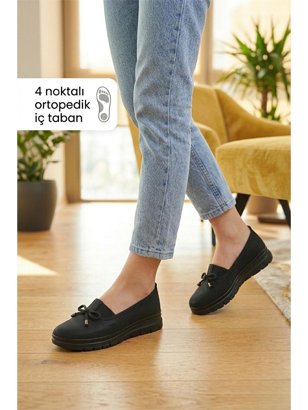 Siyah Wnt 107 Kadın Lazer Kesim 4 Noktalı Ortopedik Günlük Loafer Anne Ayakkabı-2