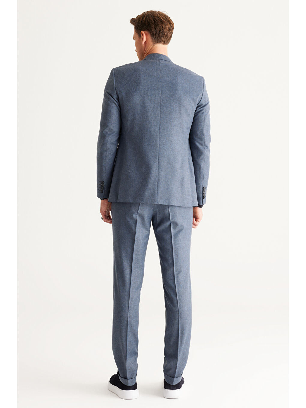 Erkek Mavi-Gri Slim Fit Dar Kesim Kırlangıç Yaka Desenli Takım Elbise-5